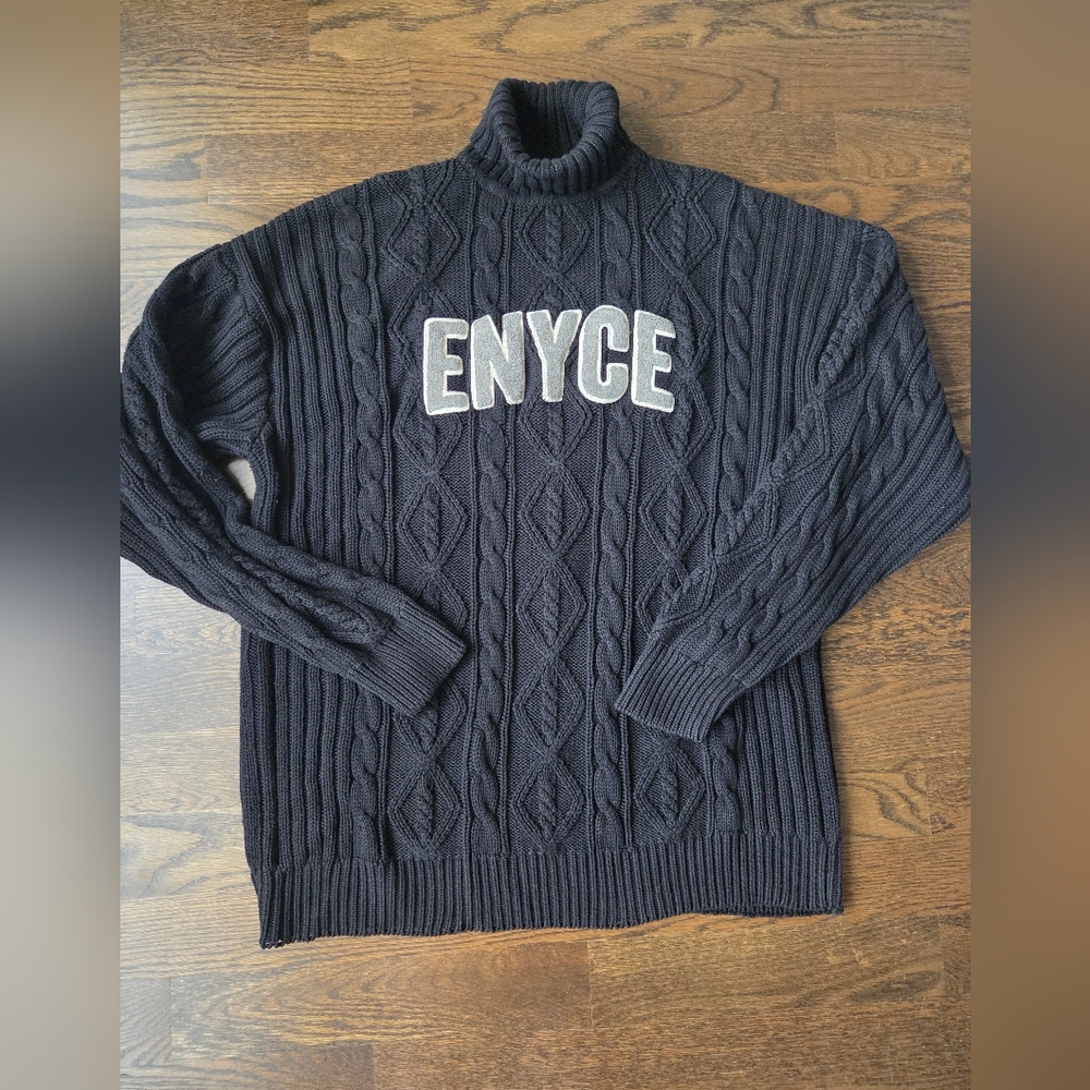 VTG .Enyce Black Cable Knit Men's Sweater Sz.3XL turtleneck
